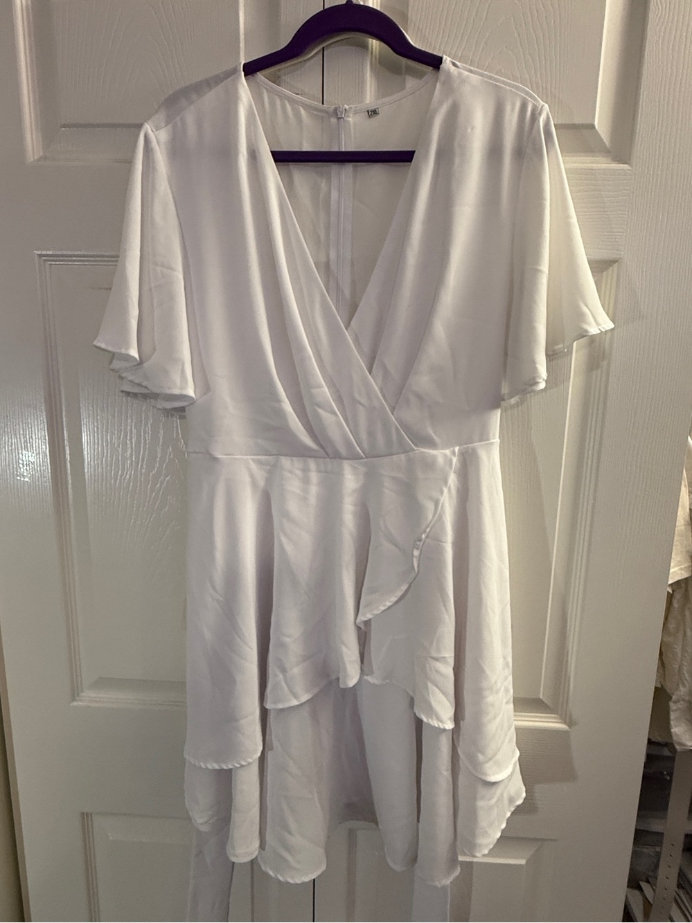 White Wrap-Front Ruffle Dress